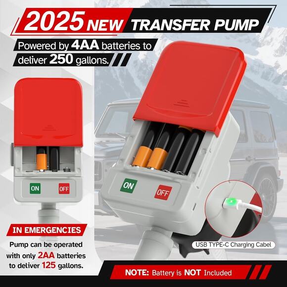 3.2GPM Fast Flow Portable Battery Electric Fuel Transfer Pump Auto Stop w/ Hose - Picture 4 of 7